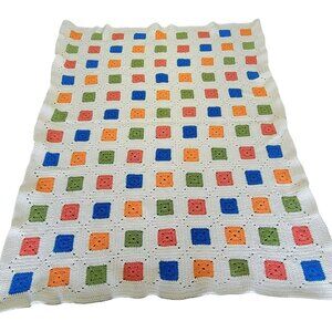 Color‎ Block Afghan Granny Square Handmade Crochet Throw Lap Blanket 47 x 60